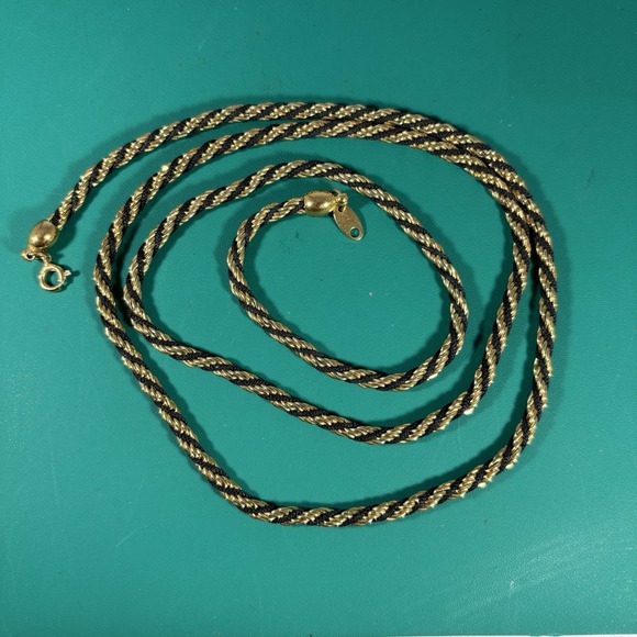 Vintage MidCentury 31" Goldtone & Black Woven Chain Signed Solid 27g - Picture 1 of 3